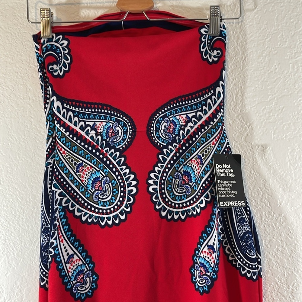 EXPRESS Red Placed Paisley Print Tube Dress Size 0 NEW - Picture 7 of 12